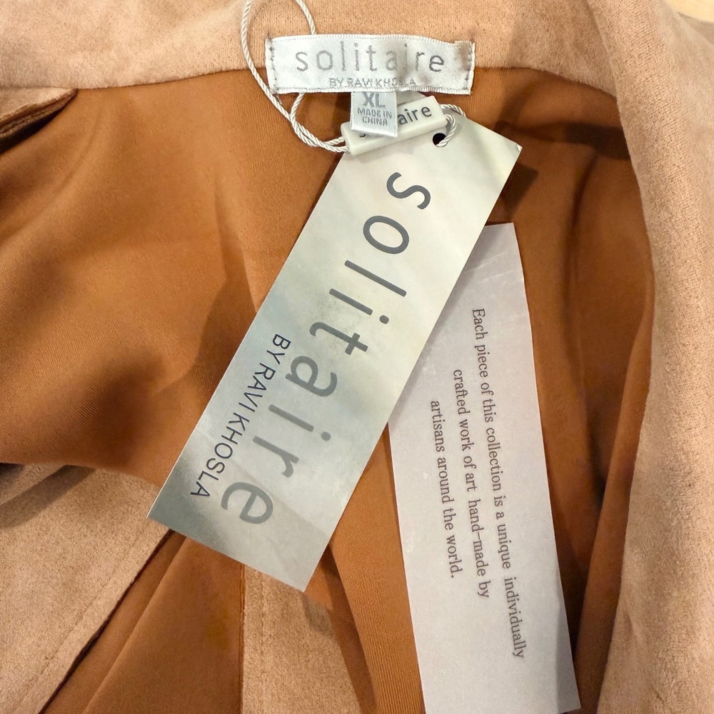 Solitaire Ravi Khosla Womens XL Tan Faux Suede Longline Vest Belted Duster NWT - Picture 2 of 8